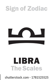 Astrology Alphabet: Sign of Zodiac LIBRA (The Scales / The Balance). Astrological character, hieroglyphic sign, mystic kabbalistic symbol.