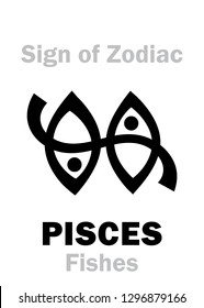 Astrologie Alphabet: Zeichen von Zodiac PISCES (Die Fische). 
Hieroglyphisches Zeichen (modernes Symbol).