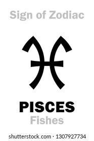 Astrology Alphabet: Sign of Zodiac PISCES (The Fishes). 
Hieroglyphics character sign (single symbol).