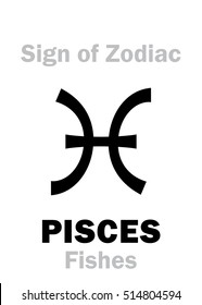 Astrology Alphabet: Sign of Zodiac PISCES (The Fishes). 
Hieroglyphics character sign (single symbol).