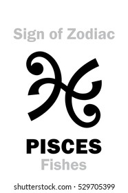 Astrology Alphabet: Sign of Zodiac PISCES (The Fishes). 
Hieroglyphics character sign (single symbol).