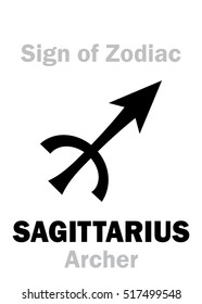 Astrology Alphabet: Sign of Zodiac SAGITTARIUS (The Archer). 
Hieroglyphics character sign (single symbol).
