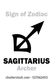 Astrology Alphabet: Sign of Zodiac SAGITTARIUS (The Archer). 
Hieroglyphics character sign (single symbol).