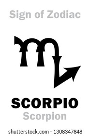 Astrology Alphabet: Sign of Zodiac SCORPIO (The Scorpion). 
Hieroglyphics character sign (single symbol).