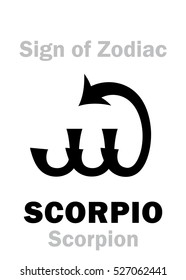 Astrology Alphabet: Sign of Zodiac SCORPIO (The Scorpion). 
Hieroglyphics character sign (single symbol).