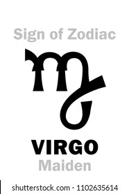 Astrology Alphabet: Sign of Zodiac VIRGO (The Maiden). 
Hieroglyphics character sign (single symbol).