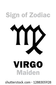 Astrology Alphabet: Sign of Zodiac VIRGO (The Maiden). 
Hieroglyphics character sign (symbol from medieval Anatomical tractate).
