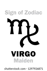 Astrology Alphabet: Sign of Zodiac VIRGO (The Maiden). 
Hieroglyphics character sign (portuguese symbol).