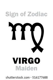 Astrology Alphabet: Sign of Zodiac VIRGO (The Maiden). 
Hieroglyphics character sign (single symbol).