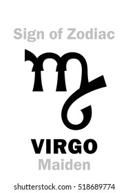Astrology Alphabet: Sign of Zodiac VIRGO (The Maiden). 
Hieroglyphics character sign (single symbol).