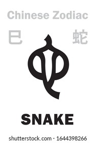 Astrology Alphabet: SNAKE [蛇|虫它] sign of Chinese Zodiac. Chinese character, hieroglyphic sign (symbol).