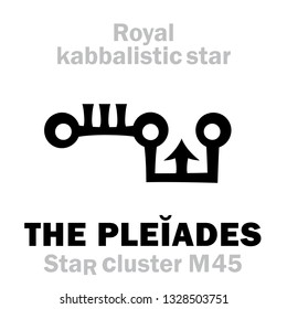 Astrology Alphabet: The PLÉIADES (star cluster M45 / Messier 45), «Septem Sorores» (The Seven Sisters). 
Hieroglyphic sign (hermetic kabbalistic symbol by Cornelius Agrippa «Occult Philosophy», 1533).