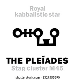 Astrology Alphabet: The PLÉIADES (star cluster M45 / Messier 45), «Septem Sorores» (The Seven Sisters). 
Hieroglyphic sign (hermetic kabbalistic symbol by Cornelius Agrippa «Occult Philosophy», 1533).