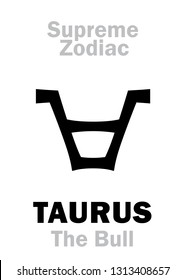 Astrology Alphabet: TAURUS (The Bull), constellation Taurus. 
Sign of Supreme Zodiac (Internal circle). Hieroglyphic character (persian symbol).