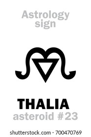 Astrology Alphabet: THALIA (muse of comedy), asteroid #23. 
Hieroglyphics character sign (single symbol).