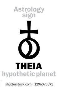 Astrology Alphabet: THEIA (Proto-Moon), hypothesized ancient planet that formed the moon. 
Hieroglyphics character sign (symbol).