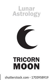 Astrology Alphabet: Three-horned MOON (Luna tricornis), Mystical symbol of Lunar Magic, Sorcery and Wizardry. Hieroglyphic character sign (original symbol). 
