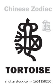 Astrology Alphabet: TORTOISE / TURTLE [龜] sign of Chinese Zodiac. Also: Black Tortoise ("The Dark Warrior"), One of four Legendary auspicious beasts, Guardian of The North, supporting of The Earth.