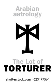 Astrology Alphabet: Lot of TORTURER (Executioner), Arabian point of horoscope. 
Hieroglyphics character sign (single symbol).