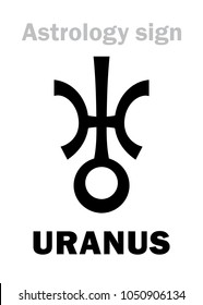Astrology Alphabet: URANUS, higher global planet (Trans-Saturn). 
Hieroglyphics character sign (modern symbol).