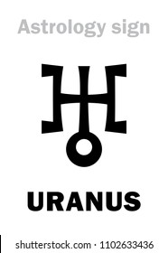 Astrology Alphabet: URANUS, higher global planet. 
Hieroglyphics character sign (modern symbol).