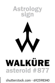 Astrology Alphabet: WALKÜRE (Valkyrie), asteroid #877. 
Hieroglyphics character sign (single symbol).