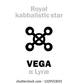 Astrology Alphabet: VEGA (α Lyræ), «Vultur Cadens» (The Falling Vulture), alt.name: Wega. 
Hieroglyphic sign (hermetic kabbalistic magic symbol by Cornelius Agrippa from «Occult Philosophy», 1533).