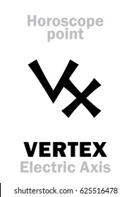 Astrology Alphabet: VERTEX (Electric Axis), axis of Horoscope. 
Hieroglyphics character sign (single symbol).