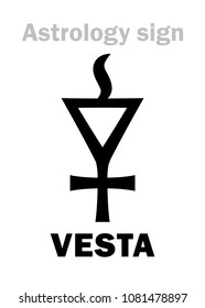 Astrology Alphabet: VESTA, classic asteroid. 
Hieroglyphics character sign (single symbol).