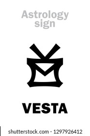 Astrology Alphabet: VESTA, classic asteroid. 
Hieroglyphics character sign (single symbol).