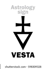 Astrology Alphabet: VESTA, classic asteroid. 
Hieroglyphics character sign (single symbol).