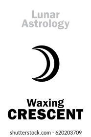 Astrology Alphabet: Waxing CRESCENT (Moon increase). Hieroglyphic character ☽ sign/symbol. 