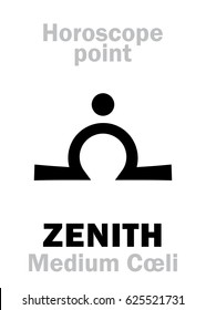 Astrology Alphabet: ZENITH (Medium Cœli), time and point in Astrological chart. 
Hieroglyphics character sign (single symbol).