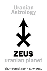 Astrology Alphabet: ZEUS, Uranian planet (trans-neptunian point). 
Hieroglyphics character sign (single symbol).