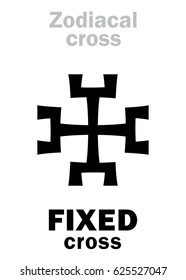 Astrology Alphabet: Zodiacal FIXED cross. 
Hieroglyphics character sign (single symbol).