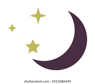 Astrology and astronomy, magic and mysterious space. Isolated crescent moon with glowing and shining stars and constellations, universe and galaxy. Beginning of lunar cycle. Vector in flat style