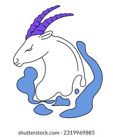 Astrology and astronomy signs, isolated icon of Zodiac symbol of Capricornus or Goat. People born from December 22 to January 19. Astrological predictions and traits of character. Vector in flat style