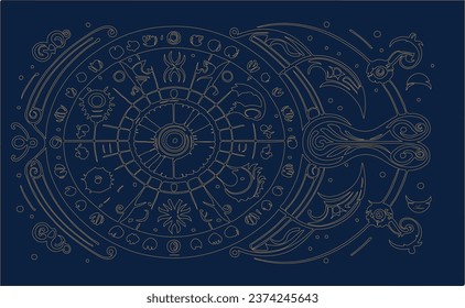 Astrology Background -  signs, Astrology chart, Astrology symbol, Astrology horoscopes - Linear design.