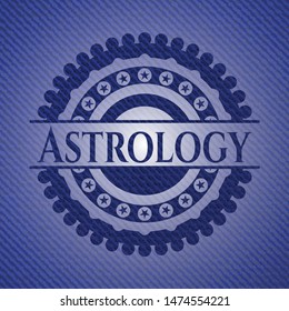 Astrology badge with denim texture. Vector Illustration. Detailed.
