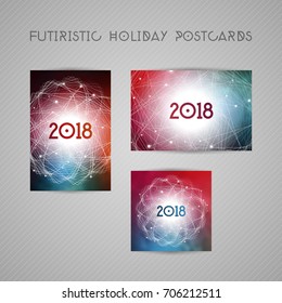 Astrology calendar cover or greeting card with circular futuristic pattern and glowing dots