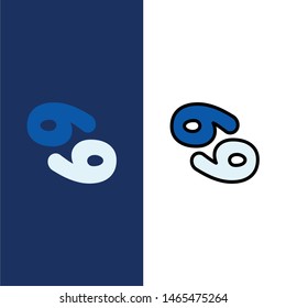 Astrology, Cancer, Zodiac, Greece  Icons. Flat and Line Filled Icon Set Vector Blue Background. Vector Icon Template background