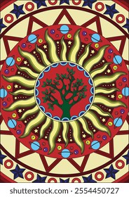 Astrology colorful background sun with ornaments line vector
