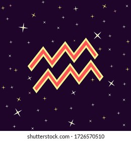 Astrology design. Aquarius symbol. On the purple background and stars. Concepts of divination mysticism and astrology.