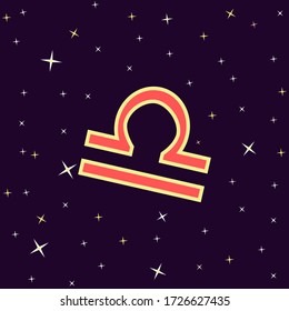 Astrology design. Libra symbol. On the purple background and stars. Concepts of divination mysticism and astrology.