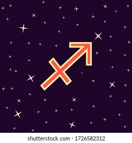 Astrology design. Sagittarius symbol. On the purple background and stars. Concepts of divination mysticism and astrology.
