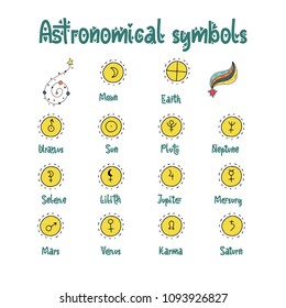 Astrology doodle symbols. Set of astrological graphic design elements.