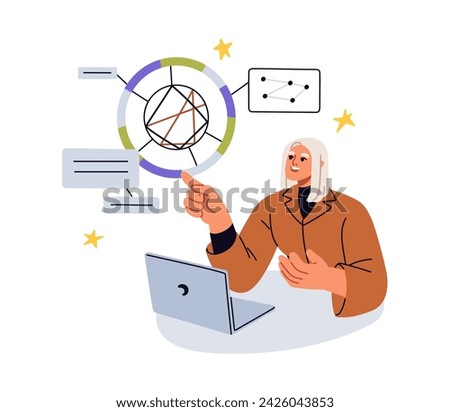 Astrology expert reading natal chart by birth date. Astrologer, astrologist creating zodiac circle. Horoscope wheel analysis by birthdate. Flat vector illustration isolated on white background