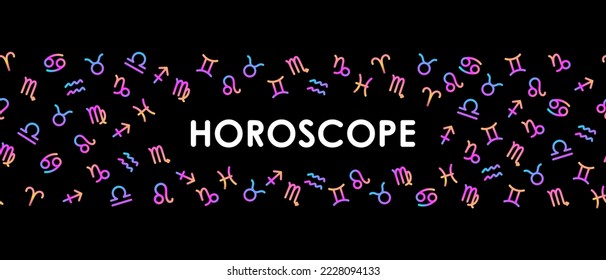 Astrology horizontal banner horoscope with gradient colorful zodiac signs