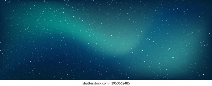 Astrology horizontal high quality background galaxy illustration with stardust and bright shining stars illuminating the space. Northern lights.