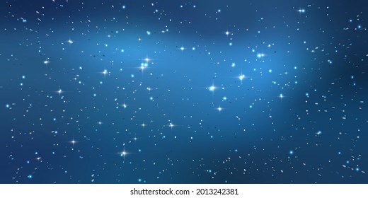  Astrology horizontal star universe background. Starry night sky, blue shining space with nebula. Milky way galaxy in infinity space. Vector illustration for wallpaper, website, prints, cover template